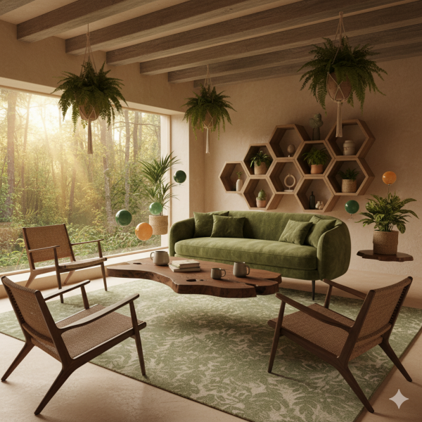 AI Image of furnitures in earthy colour background